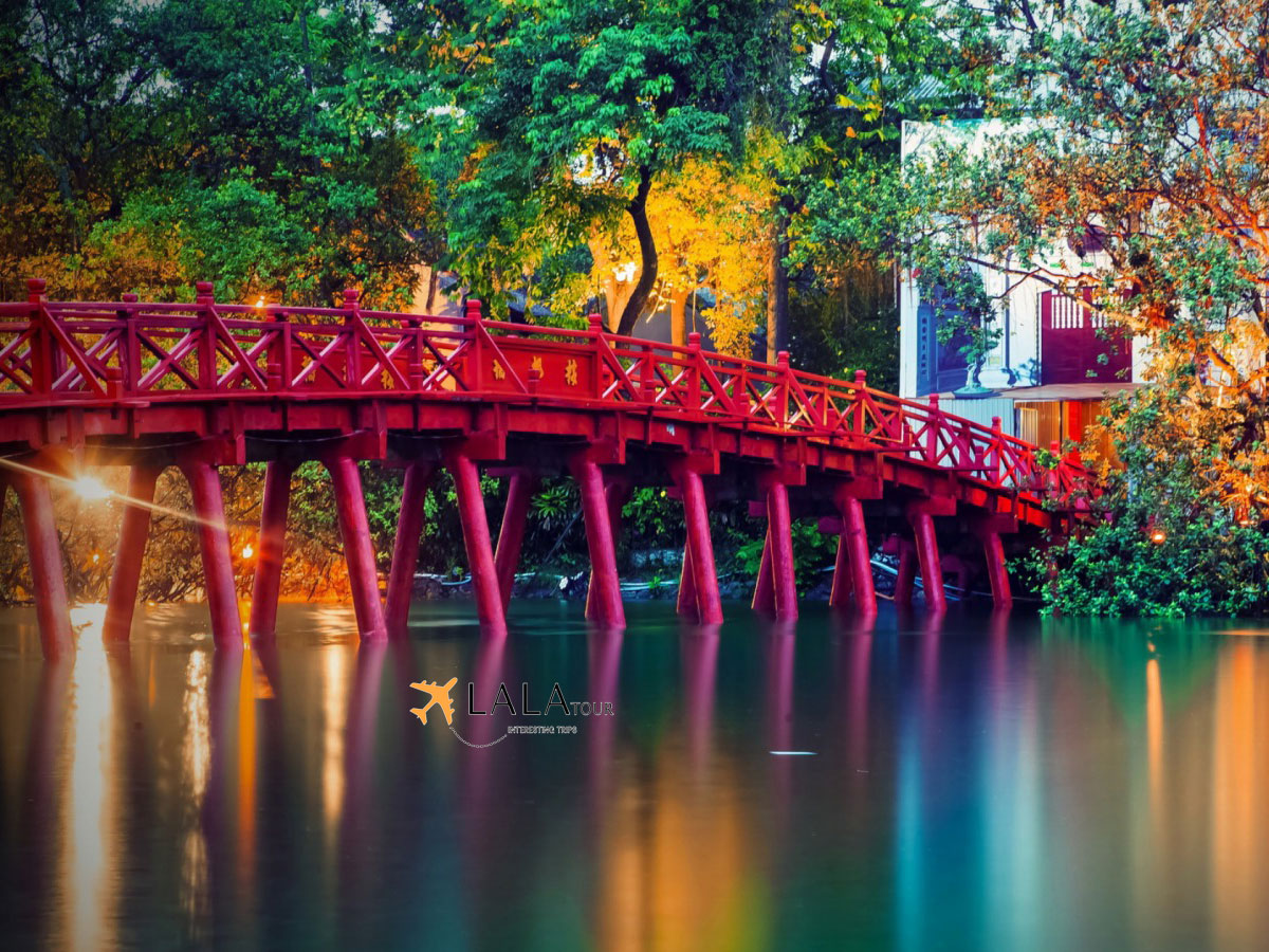 a red wooden bridge