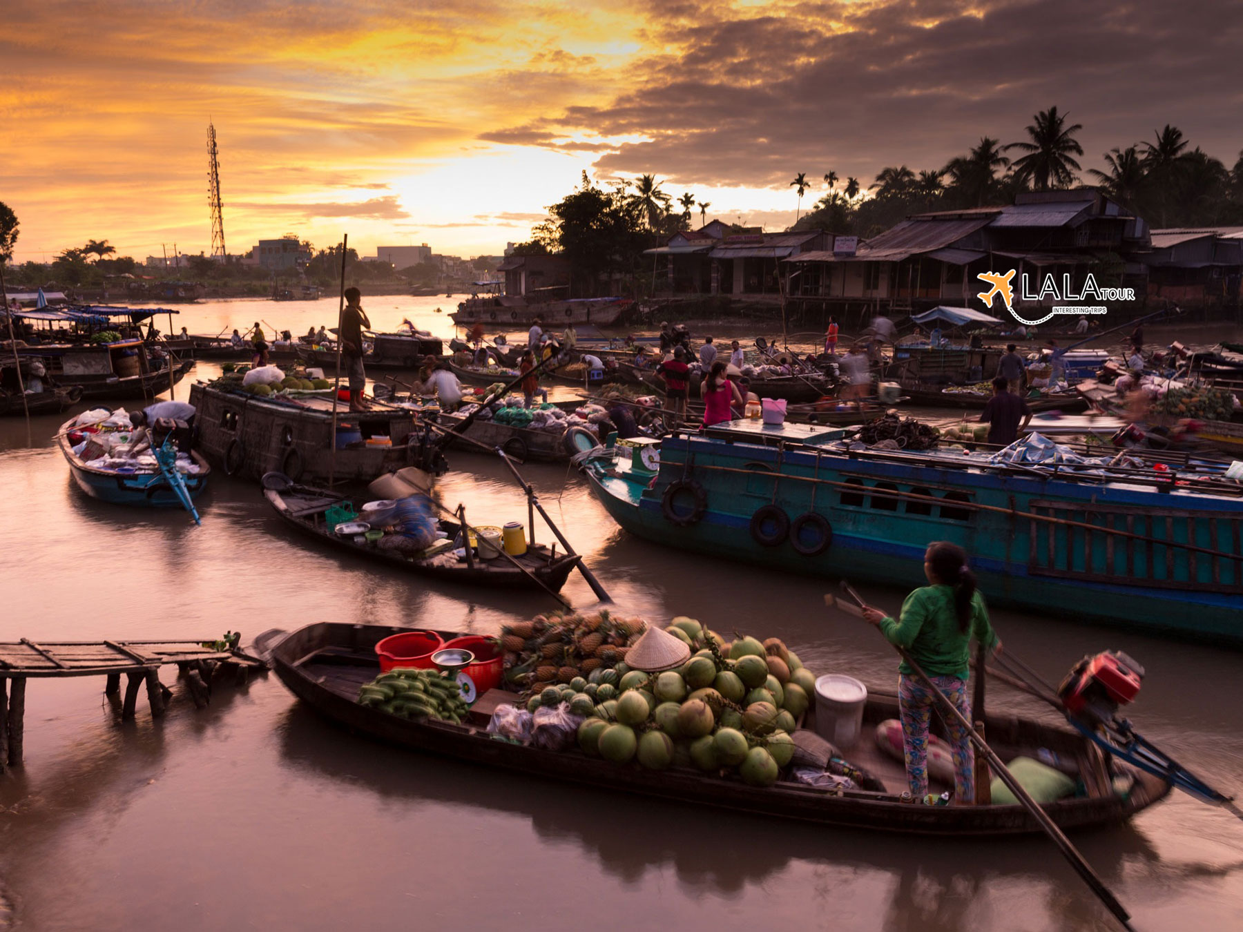 trading boat on mekong delta tour